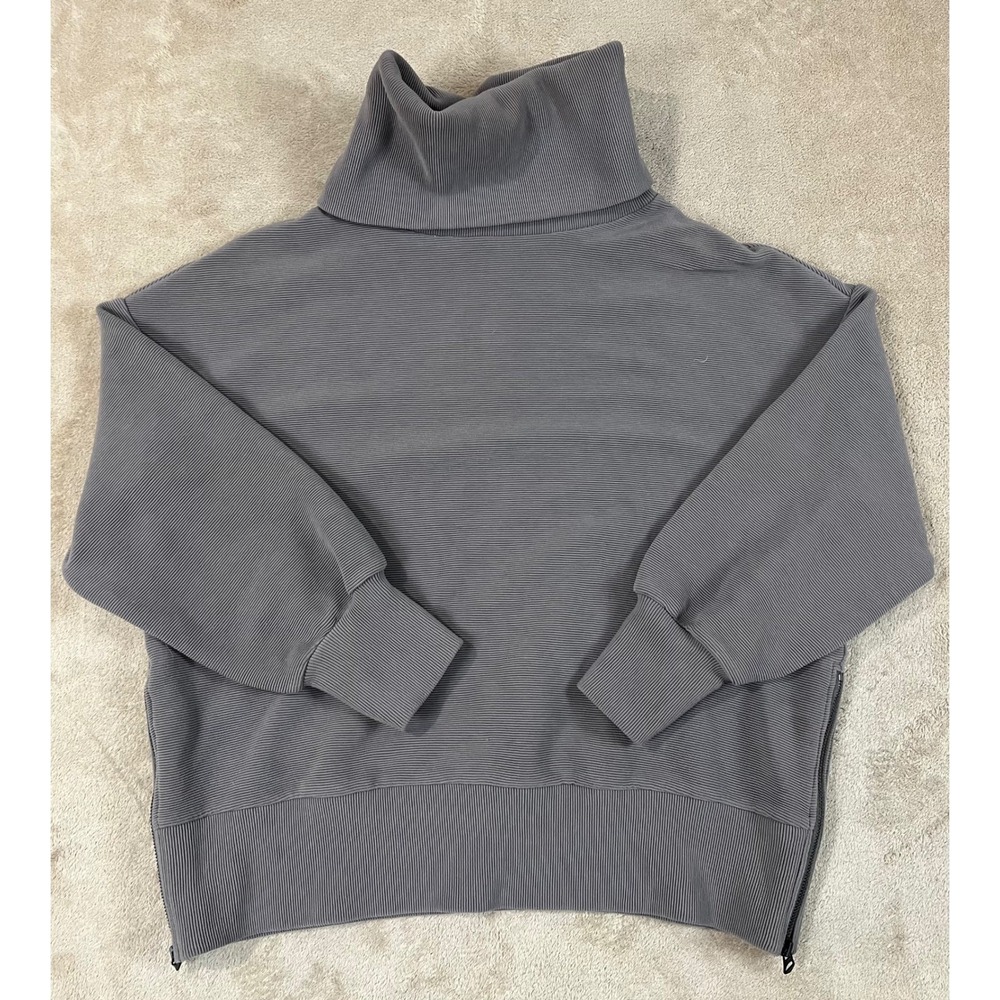Varley Barker High Neck Sweatshirt Women M Gray Side Zip Cotton Pullover L/S EUC